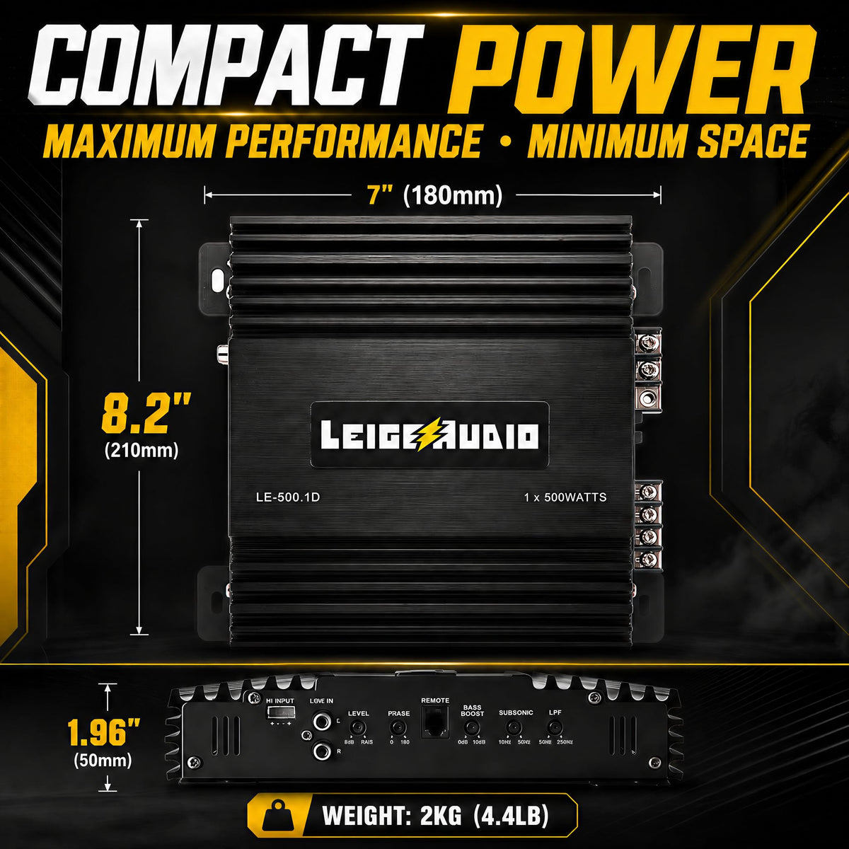 LEIGESAUDIO Class D compact heat sink highlights efficient, cooler operation.