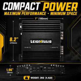 LEIGESAUDIO Class D compact heat sink highlights efficient, cooler operation.