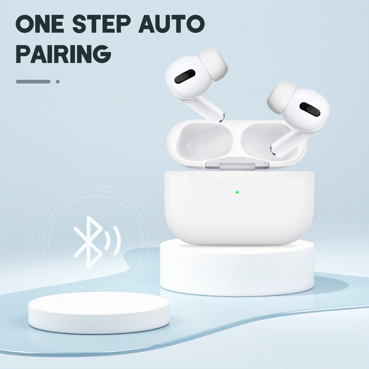 Leingee AirPods Pro charging case open lid showing wireless charging ready status.