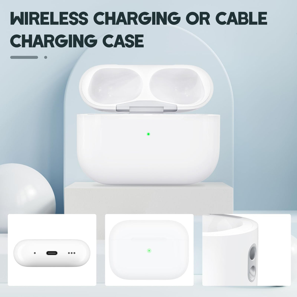 Leingee AirPods Pro charging case side with USB-C port for easy wired charging.