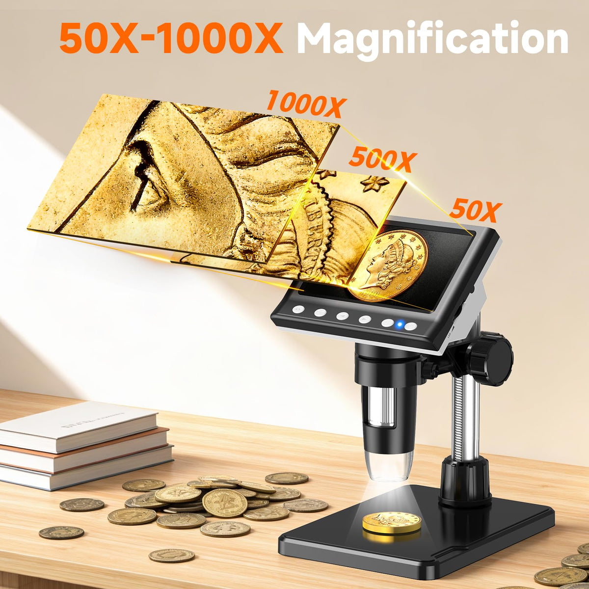 Leipan LED illumination ring lit to provide even bright light and reduce shadows on specimens
