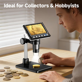Leipan close-up of 4.3-inch IPS screen displaying high-resolution coin detail for accurate review