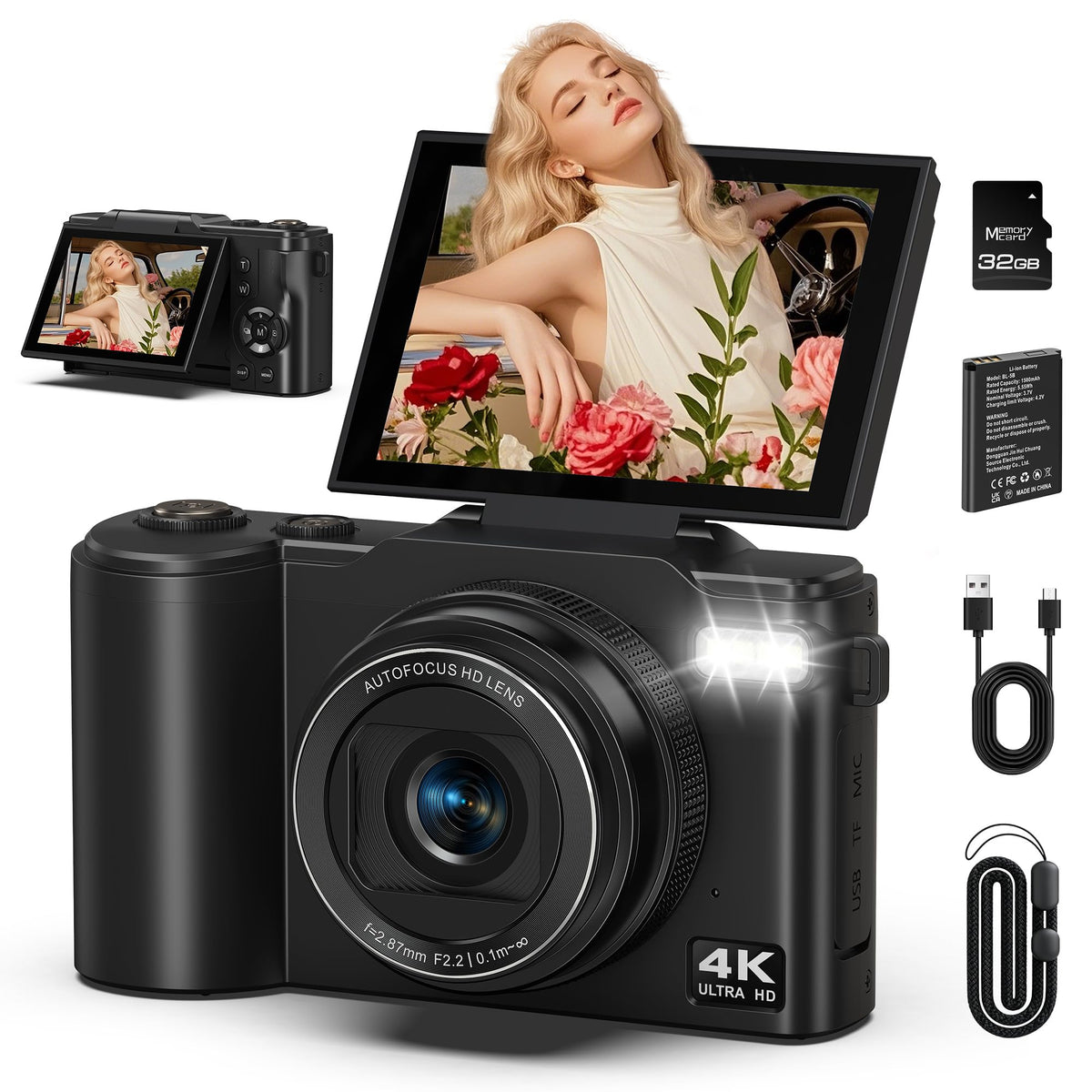 lemecrazy 4K camera shows a compact design for on-the-go photography and easy handling.