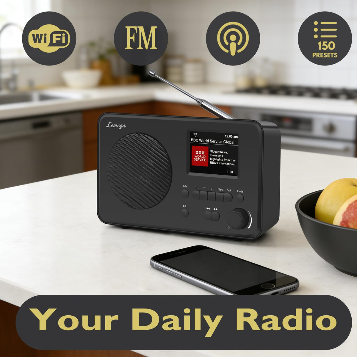 LEMEGA IR1S display panel and controls enabling easy podcast navigation