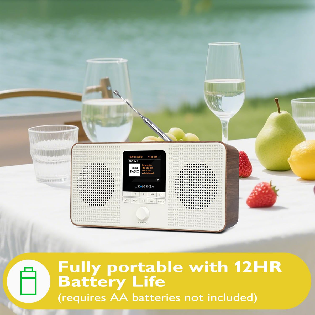 LEMEGA IR4S Bluetooth pairing with compact stereo sound.