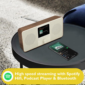 LEMEGA IR4S Spotify Connect screen and streaming controls.