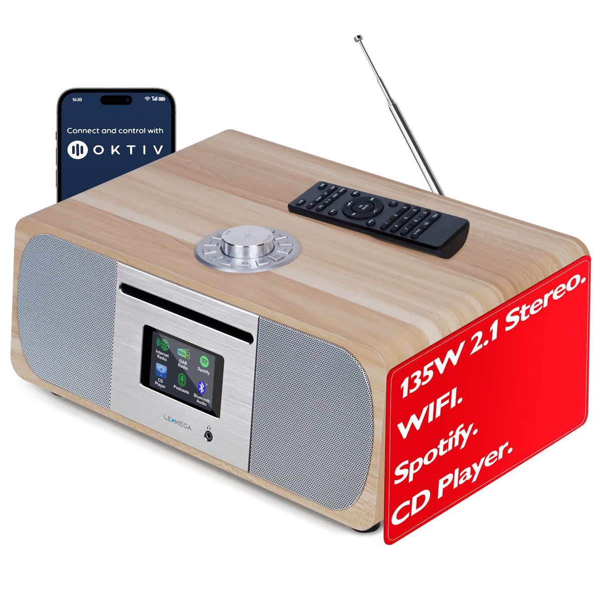 Lemega M5P front panel in white oak wood for premium home audio.