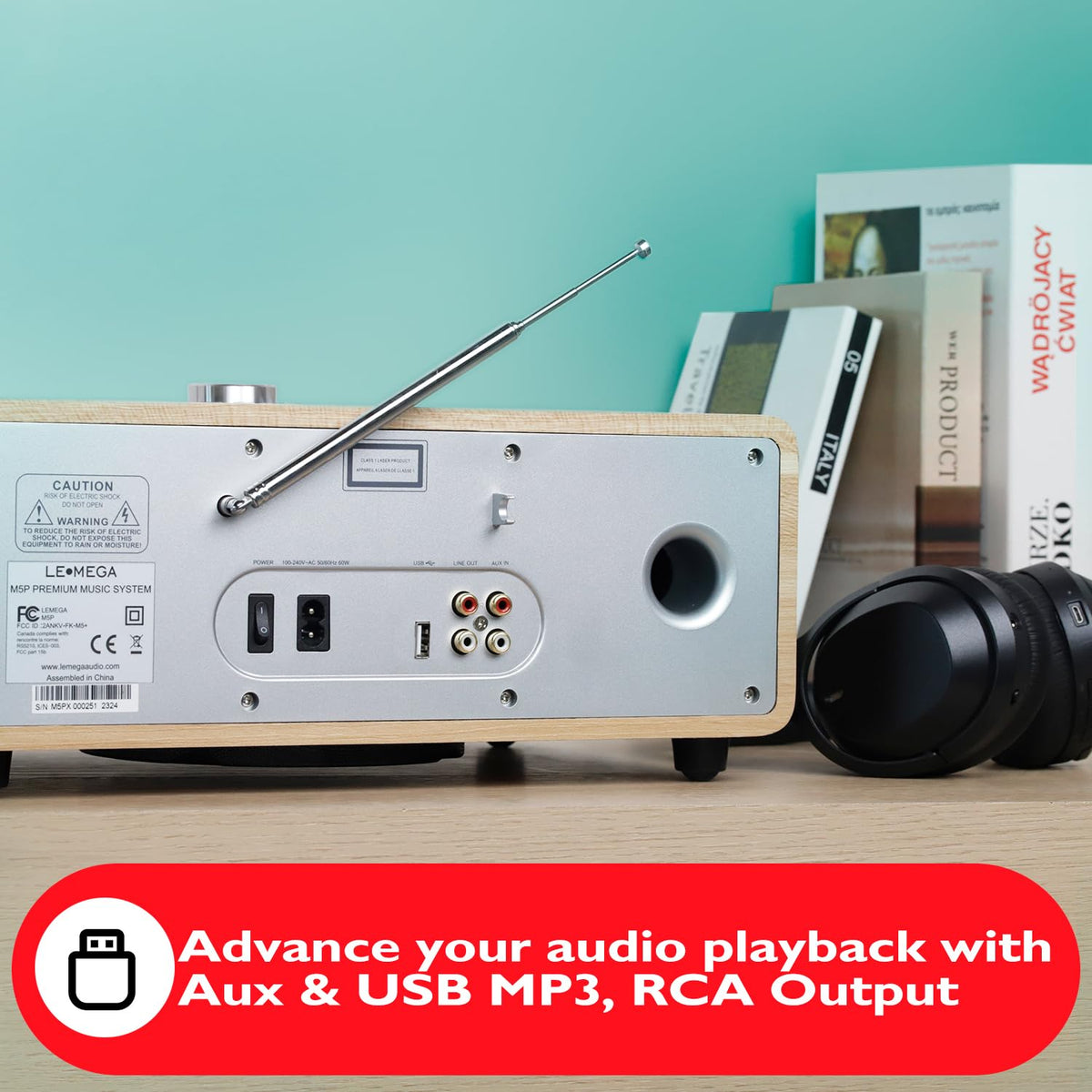 Lemega M5P 2.1 stereo with built-in subwoofer for rich bass.