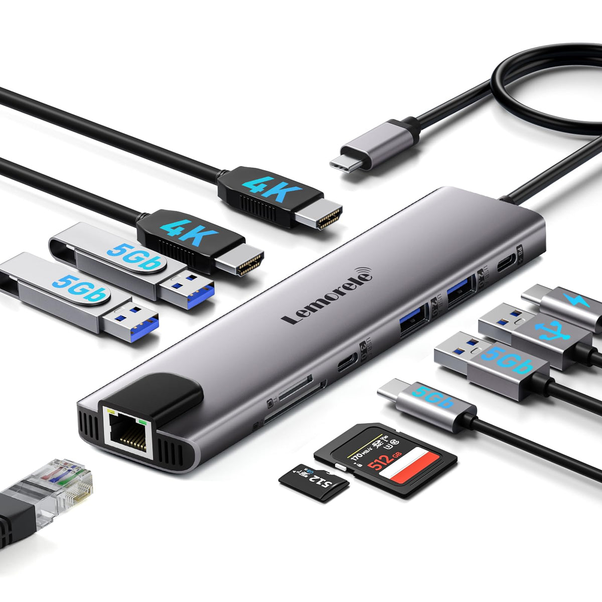 Lemorele 11-in-1 dock with dual-hdmi for multi-monitor setups
