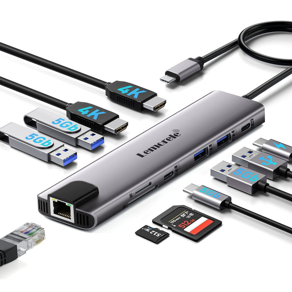 Lemorele 11-in-1 dock with dual-hdmi for multi-monitor setups