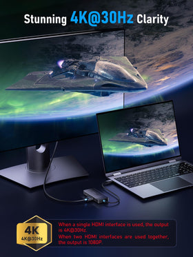 Lemorele docking station USB 3.0 hub enables fast file transfers up to 5Gbps.
