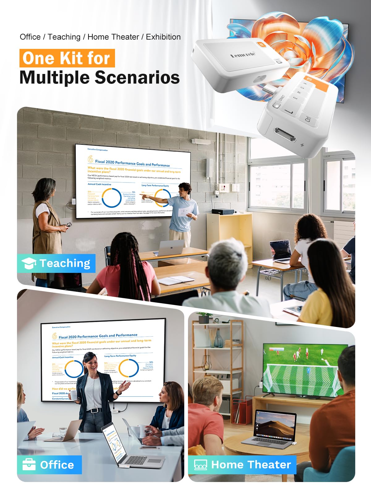 Lemorele connected to living room TV showing effortless home media streaming