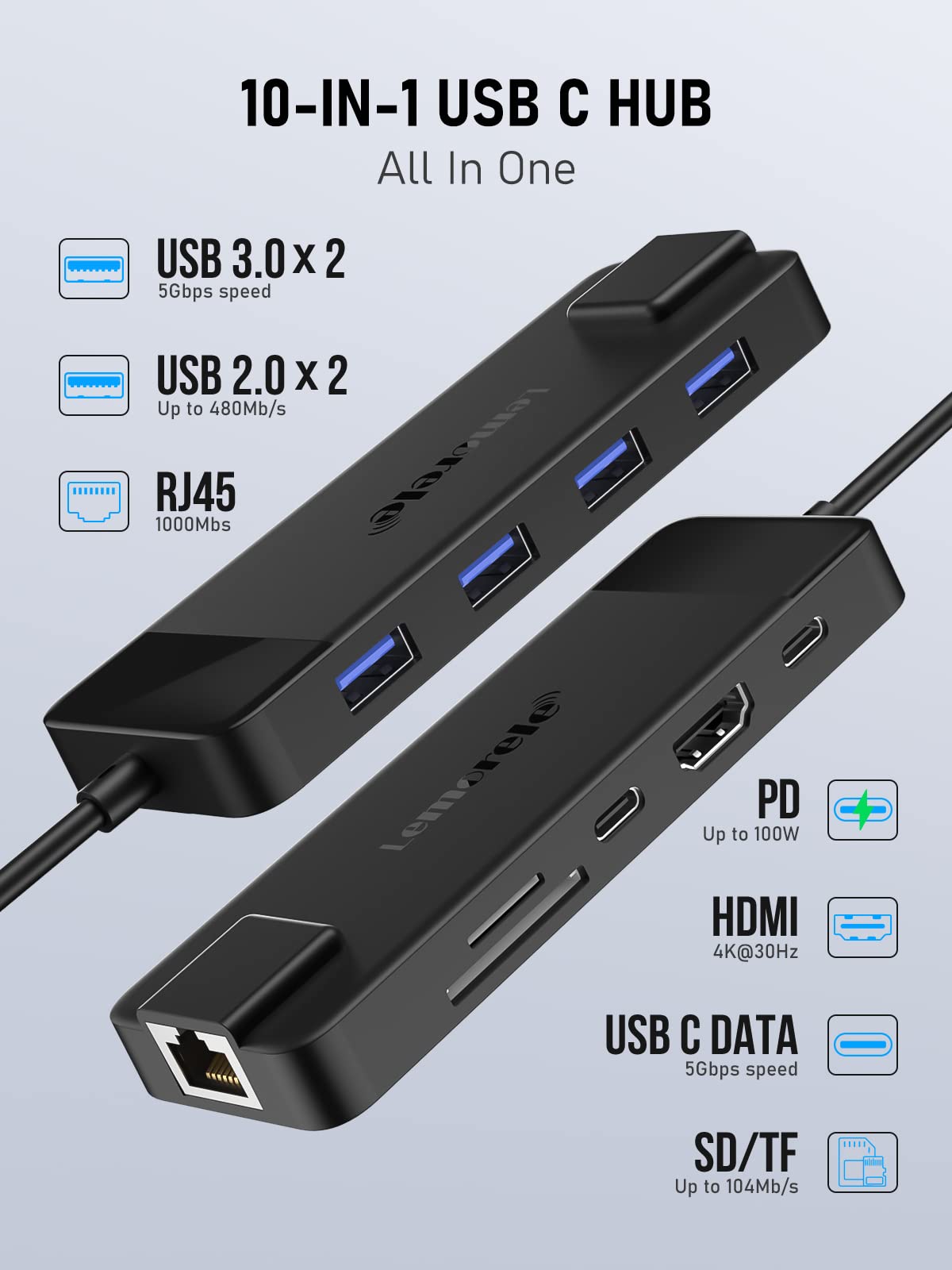 Lemorele USB C Docking with Gigabit Ethernet for fast, stable network connection