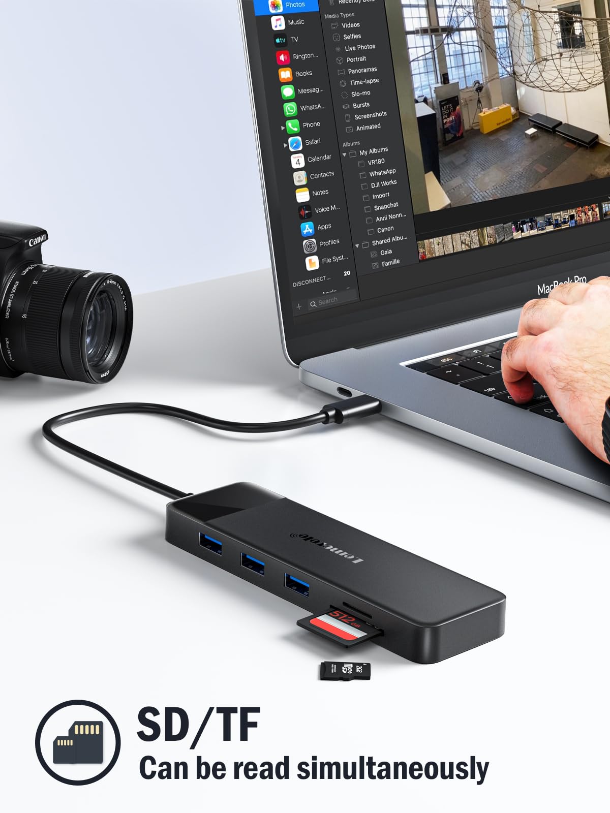 Lemorele laptop dock connected to MacBook and Windows devices