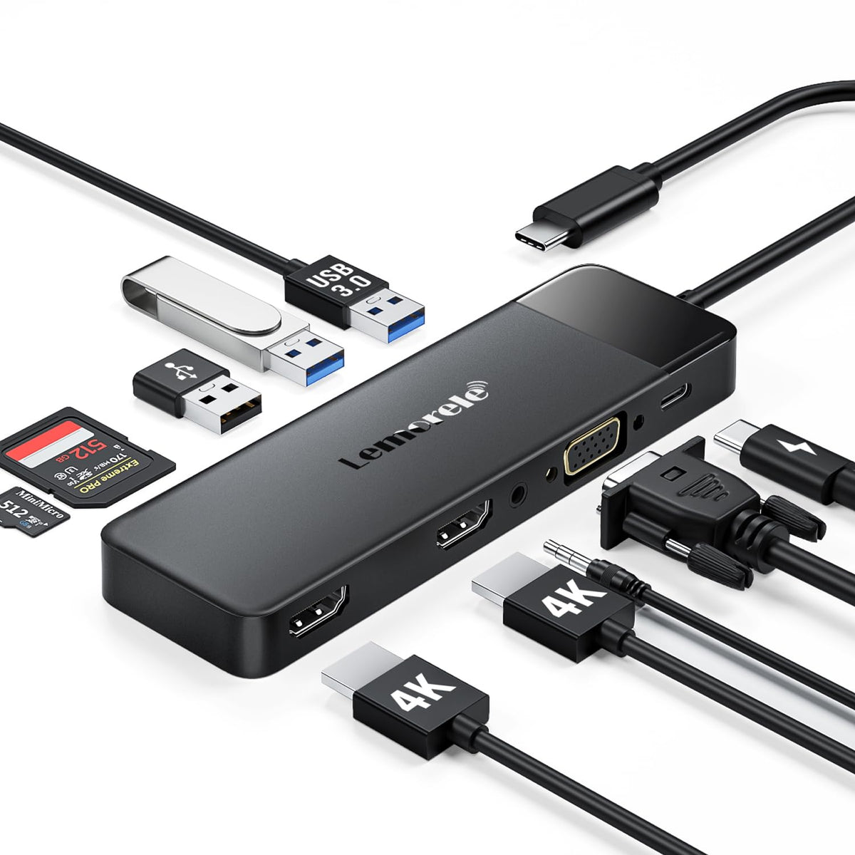 Lemorele USB-C Docking Station 10-in-1 setup fueling multi-monitor productivity