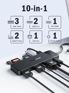 Lemorele dock connected to two HDMI displays delivering 4K-capable output