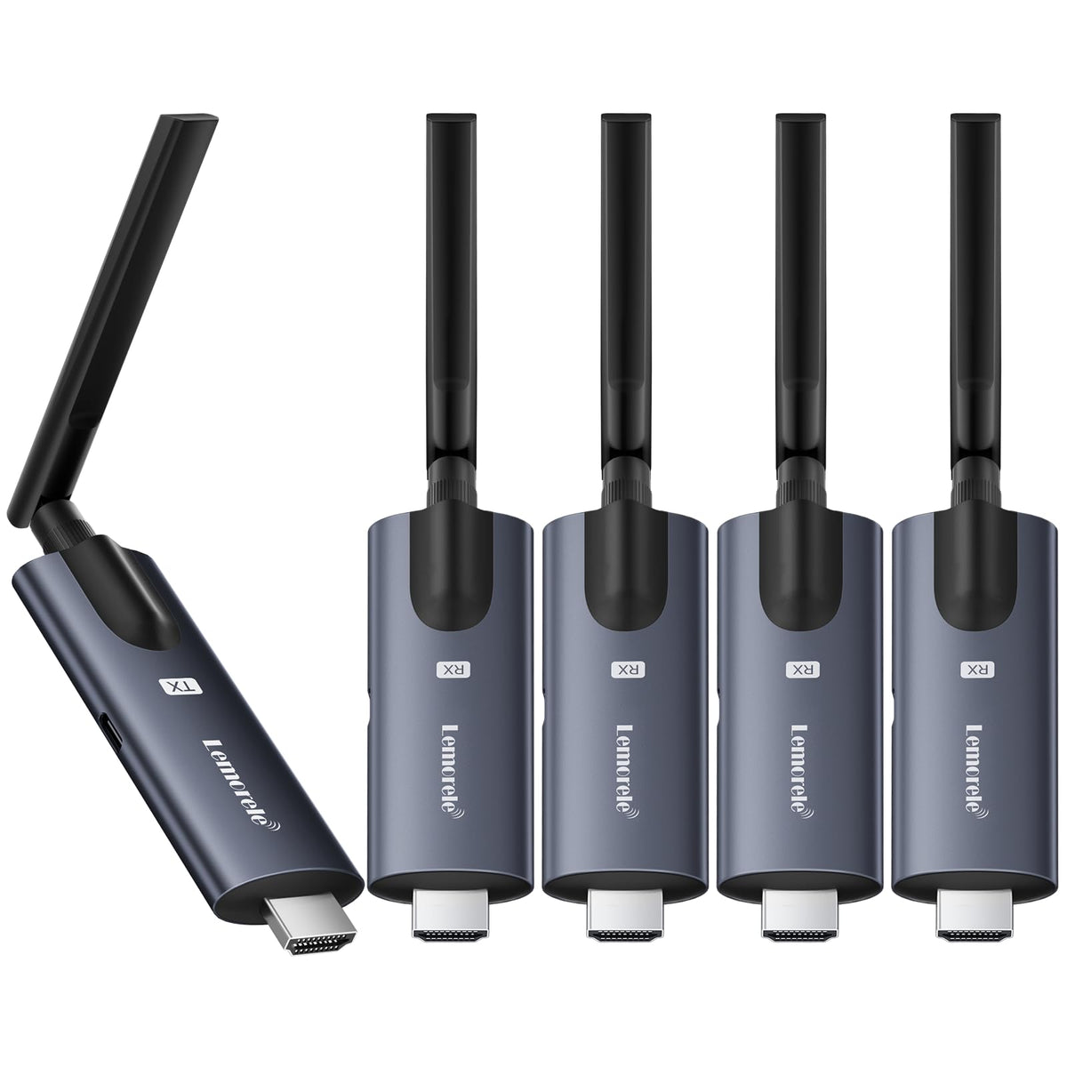 Lemorele wireless HDMI transmitter with aluminum body for durable heat dissipation.