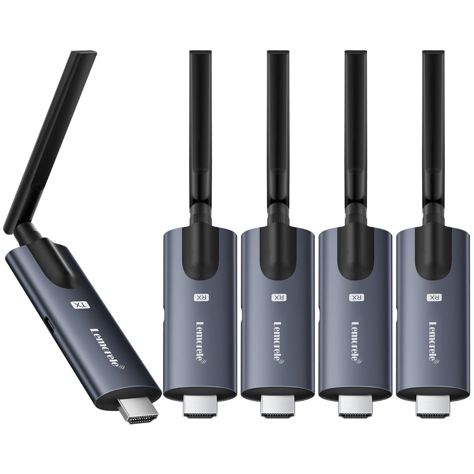 Lemorele wireless HDMI transmitter with aluminum body for durable heat dissipation.