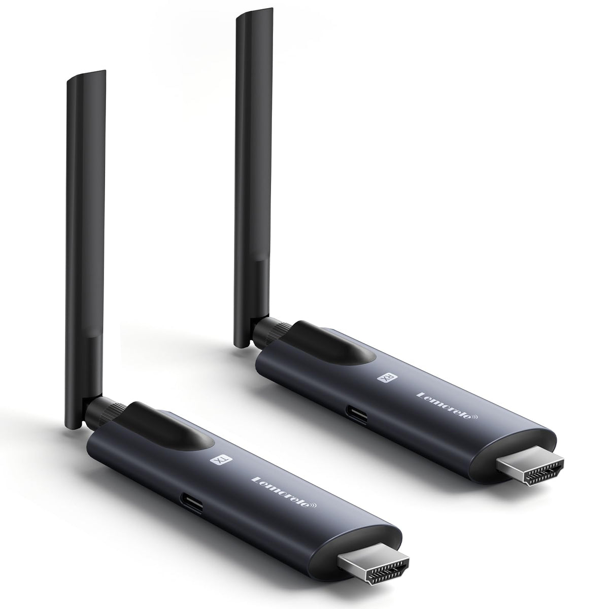 Lemorele wireless HDMI transmitter with aluminum body for durable heat dissipation.