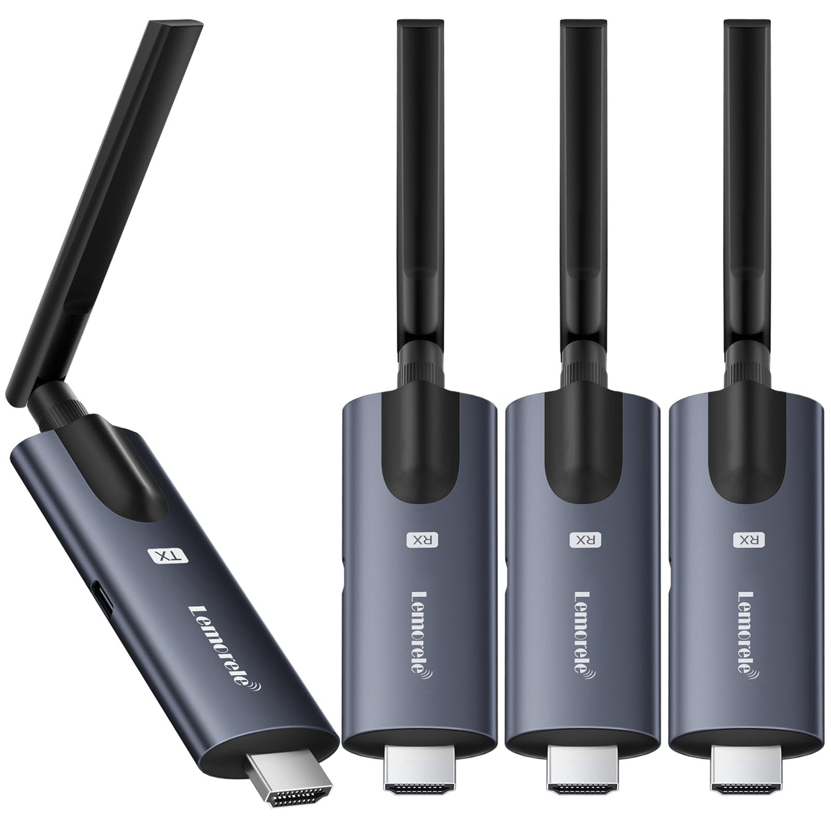 Lemorele wireless HDMI transmitter and receiver with aluminum body for durable heat management.