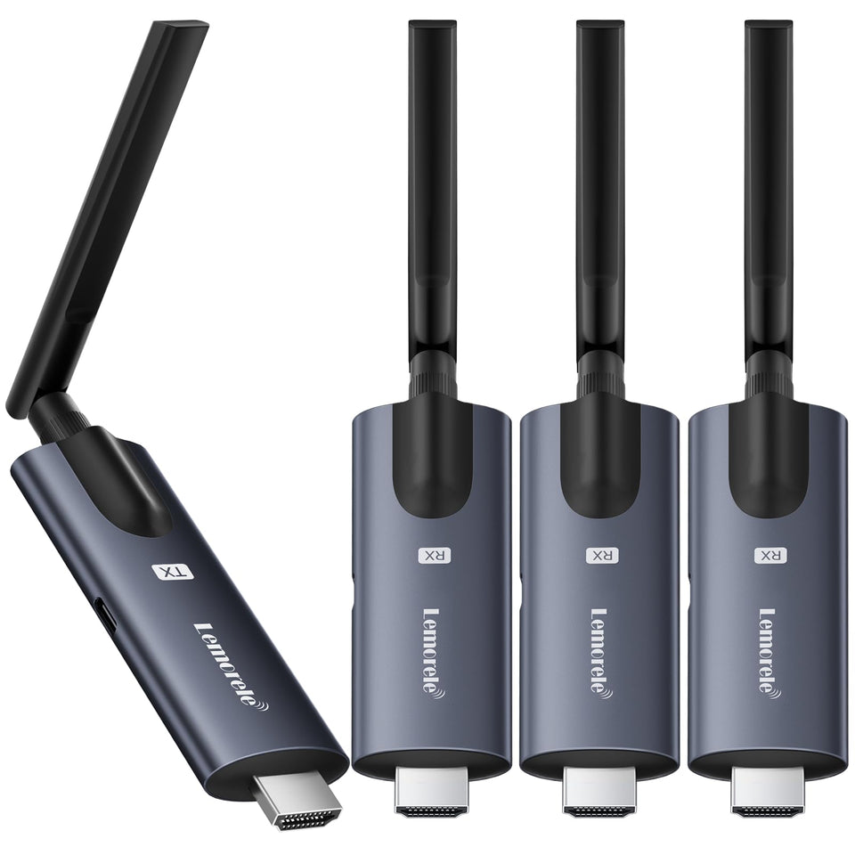 Lemorele wireless HDMI transmitter and receiver with aluminum body for durable heat management.