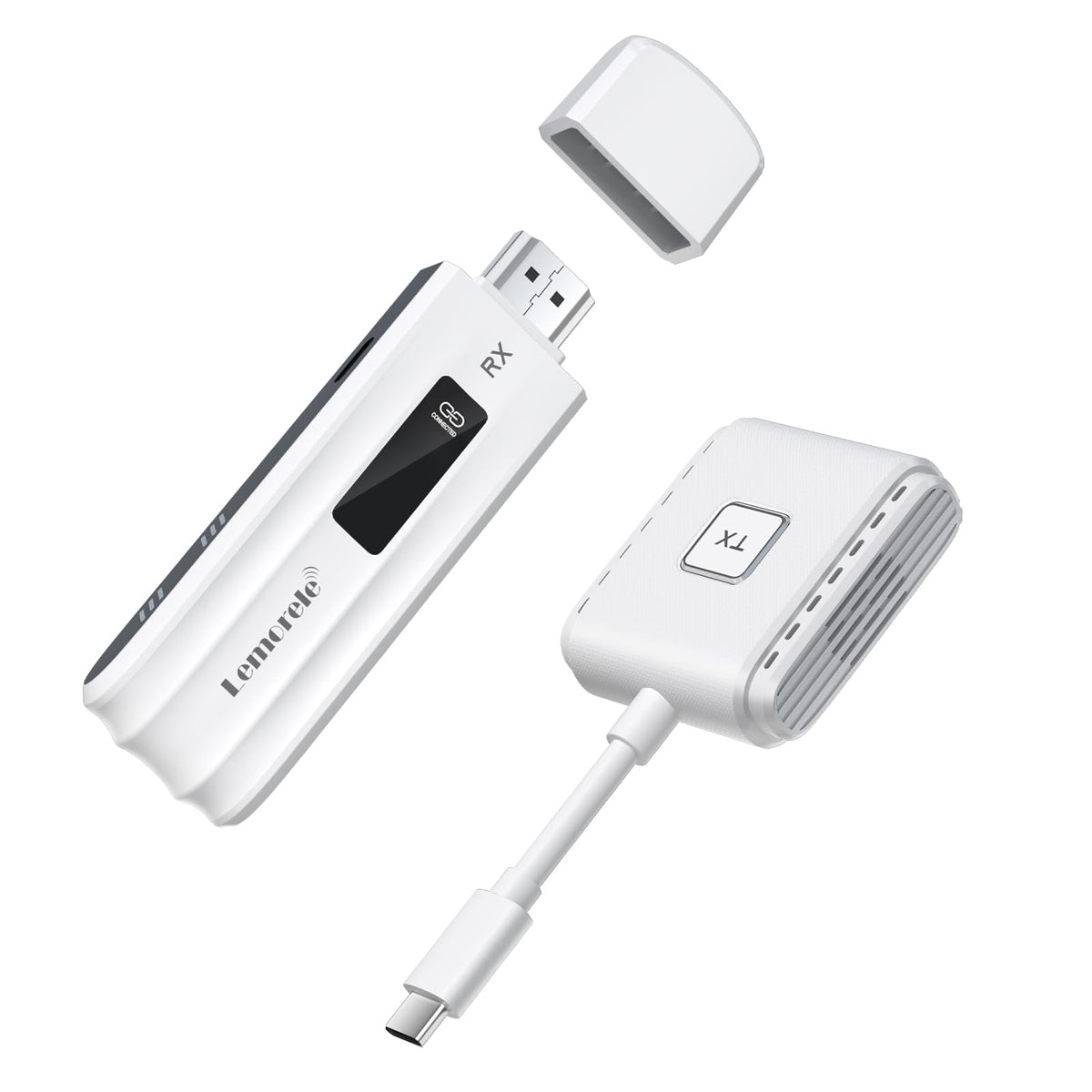 Lemorele wireless USB-C transmitter front view showing plug-and-play setup for tidy desk.