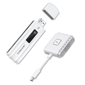Lemorele wireless USB-C transmitter front view showing plug-and-play setup for tidy desk.