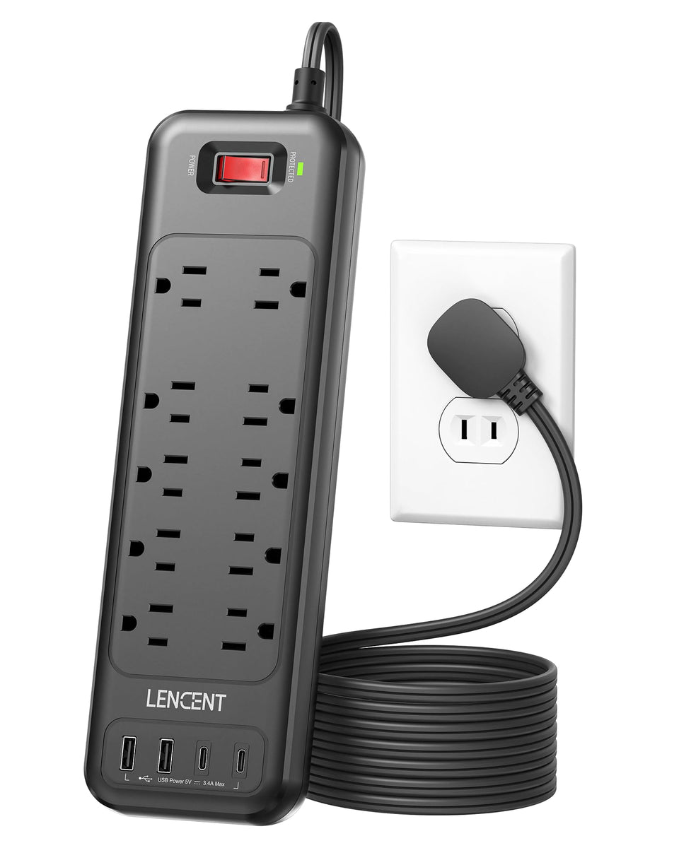 LENCENT 2-prong to 3-prong outlet adapter expands outlets for TVs and gaming consoles.