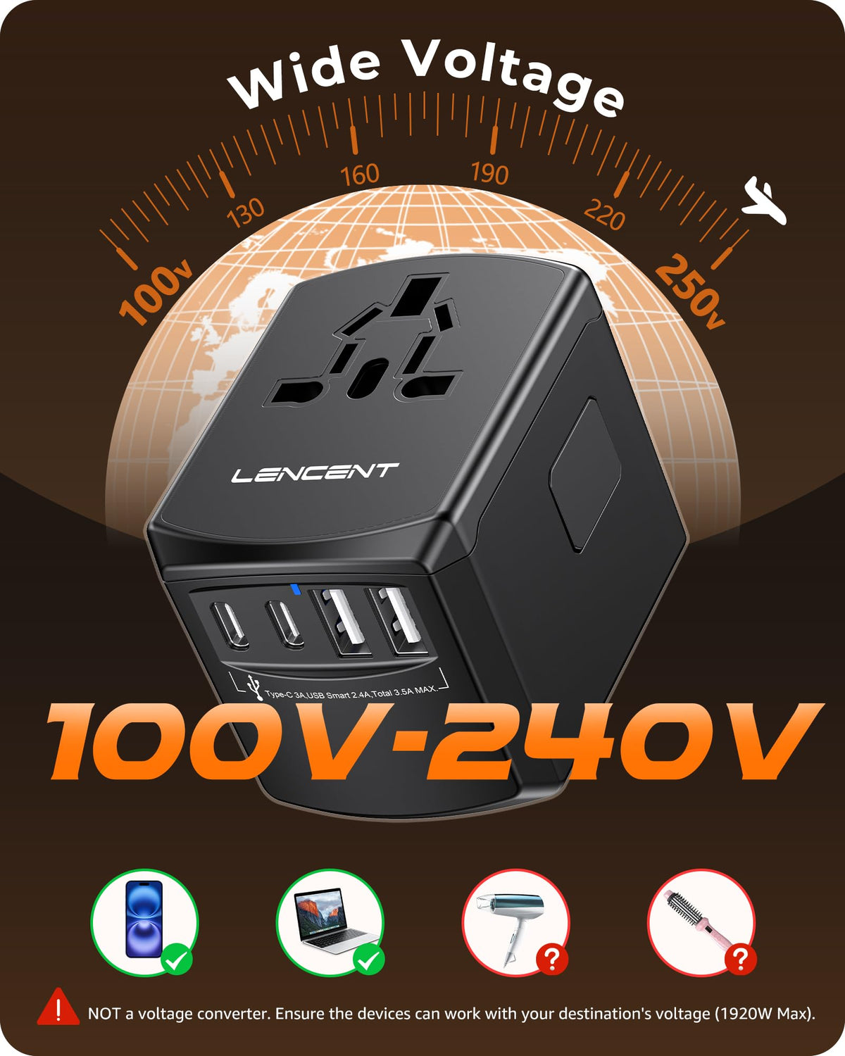 LENCENT 5-in-1 charger powering multiple devices during travel.