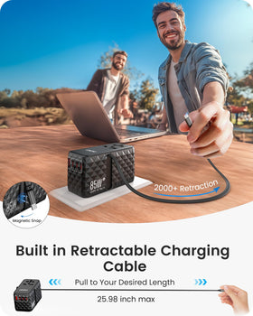 LENCENT 6-in-1 travel adapter with four USB-C ports and USB-A for simultaneous charging.