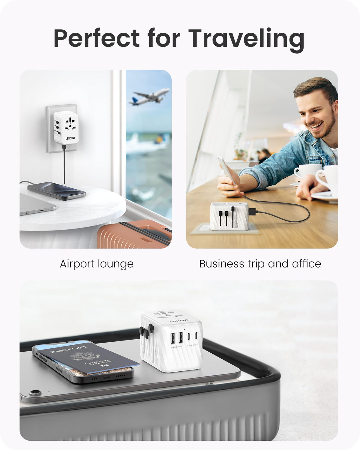 LENCENT lightweight charger fits easily into luggage for trips.
