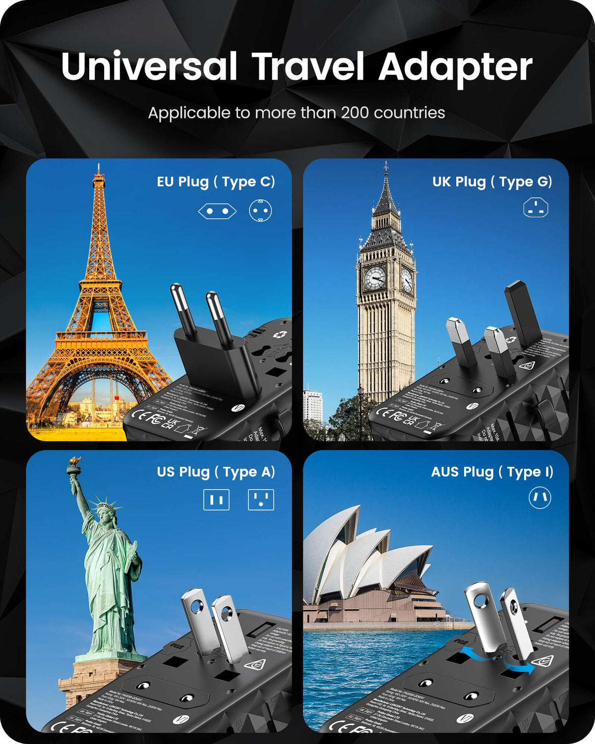 LENCENT extended plug heads demonstrating easy worldwide outlet conversion benefit