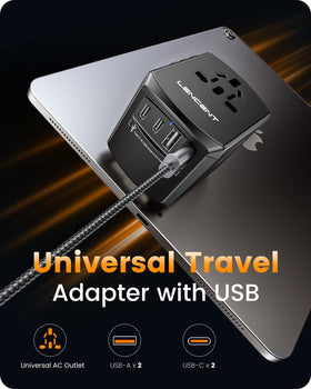 LENCENT compact-size power adapter fitting in palm for easy packing.