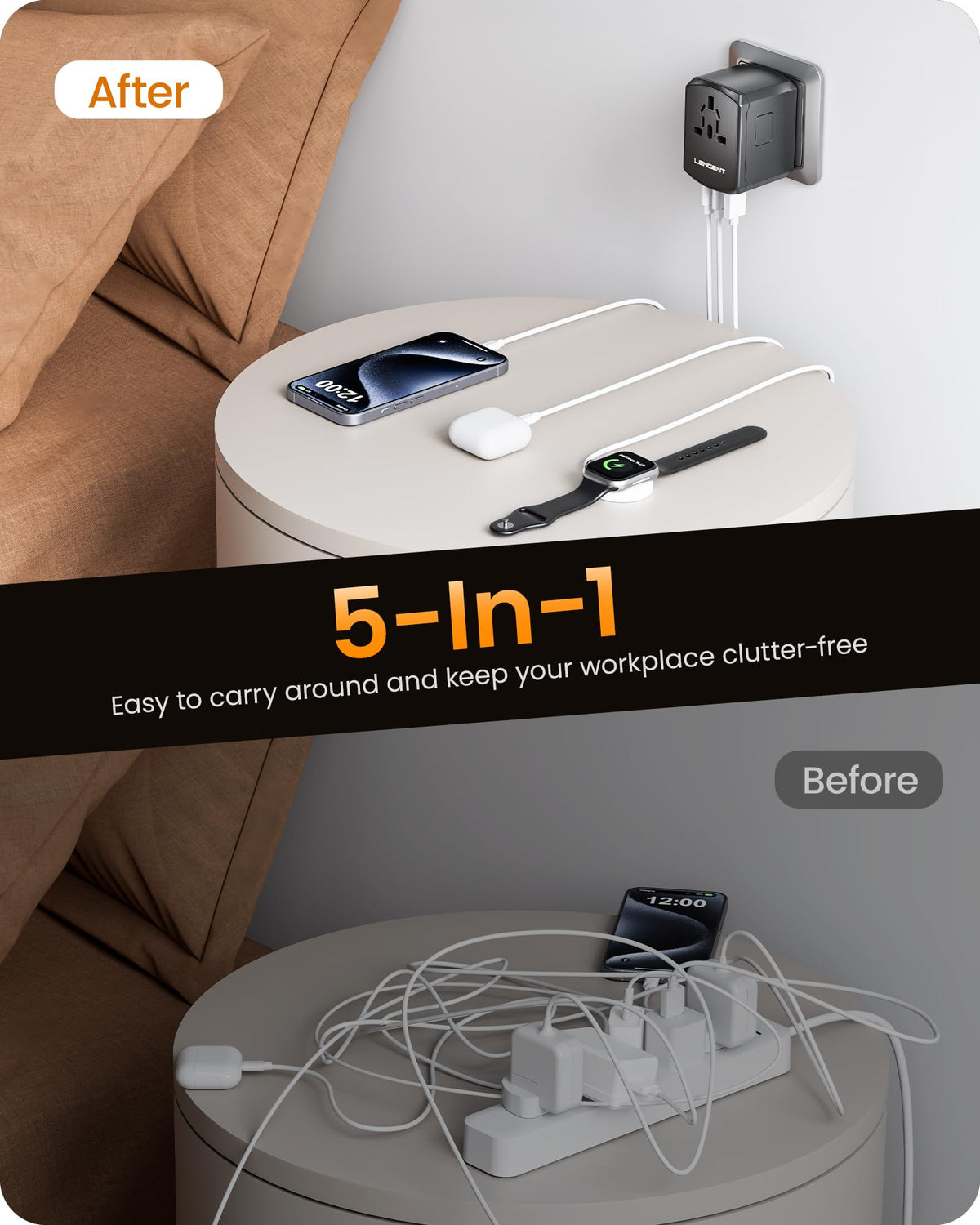 LENCENT travel adapter with carrying case keeps accessories organized.