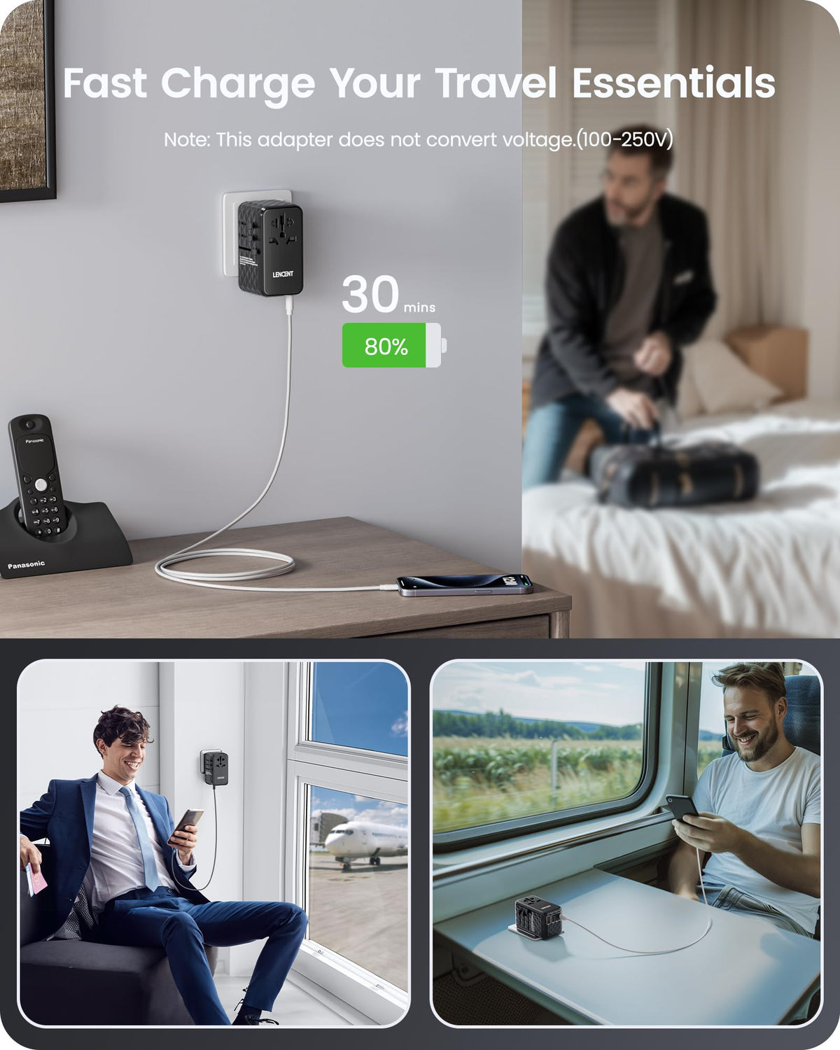 LENCENT universal outlet supports multiple devices at once during travel.