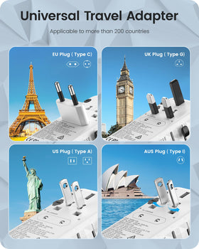 LENCENT universal plug with US/EU/UK/AU sockets extended for travel