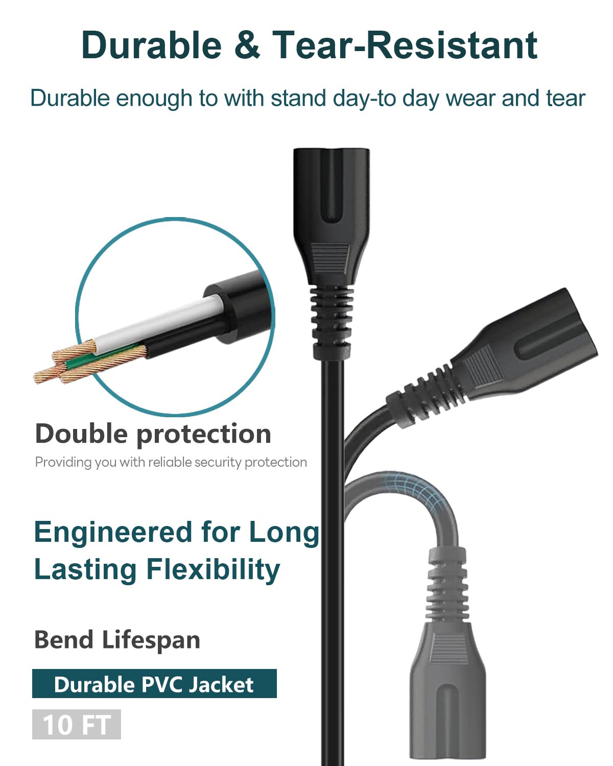 Lenmu Mica power cord with IEC60320 C7 to NEMA 1-15P end for versatile outlets