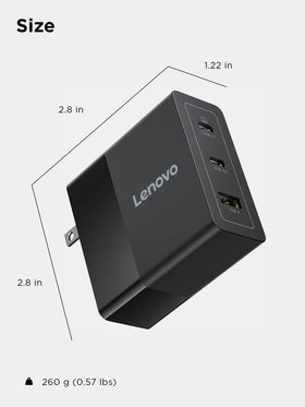 Lenovo 140W USB-C charger safety graphene cooling highlights heat protection.
