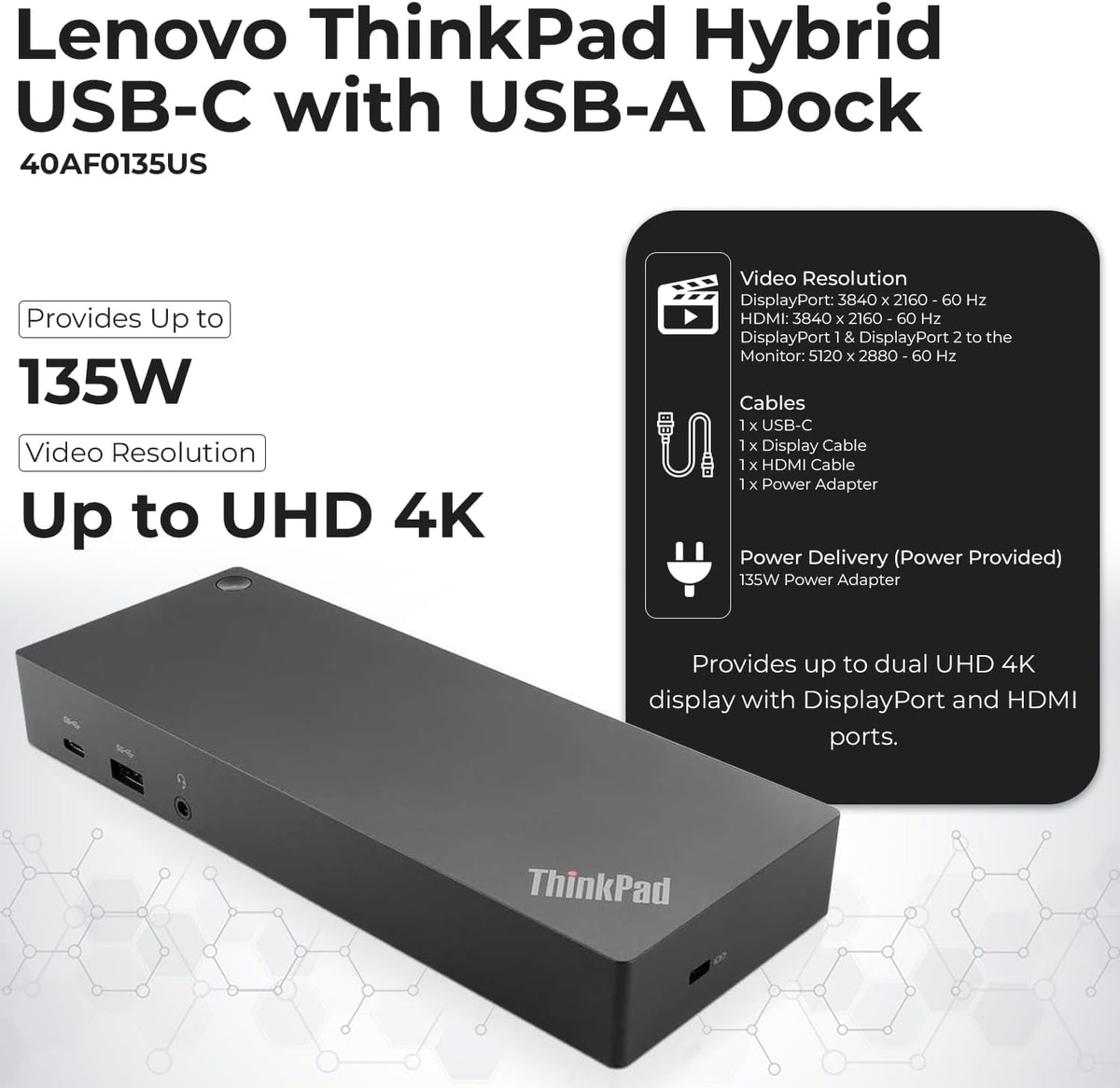 Lenovo 40AF0135US with HDMI and DisplayPort for crisp external displays.