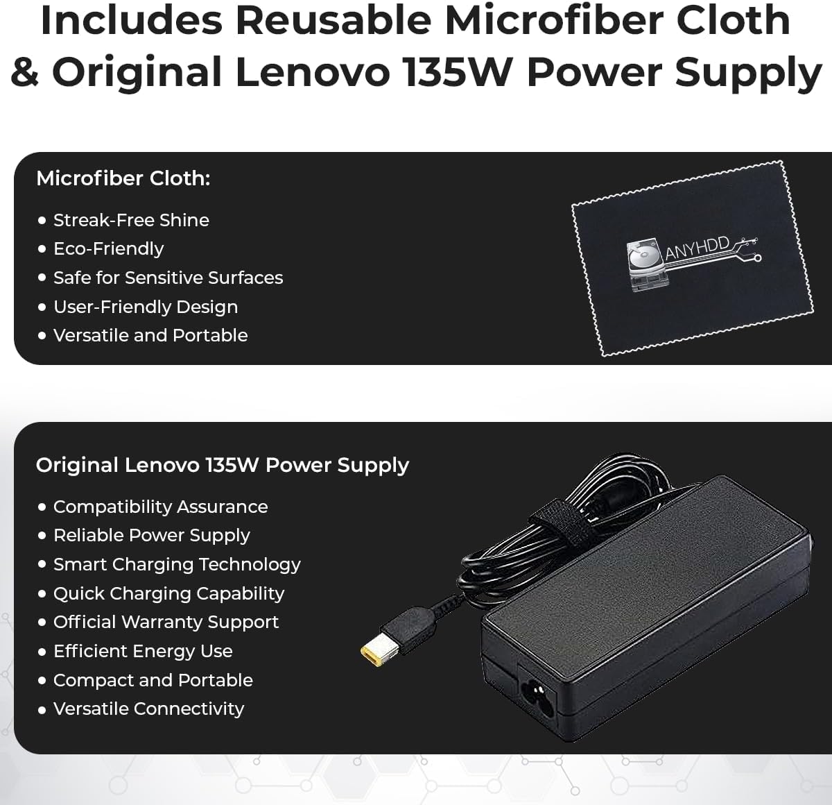 Lenovo 40AF0135US includes USB-C, HDMI, and DisplayPort cables for quick setup.
