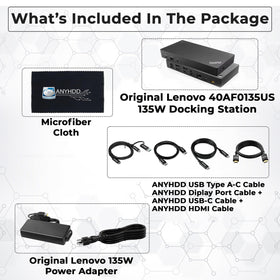 Lenovo 40AF0135US port layout highlighting HDMI, DisplayPort, USB, and Ethernet.