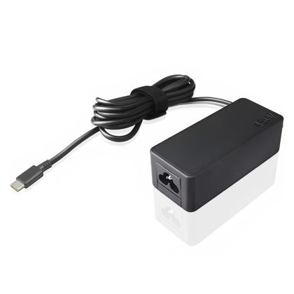 Lenovo 45W USB-C power adapter in compact design for portable charging.