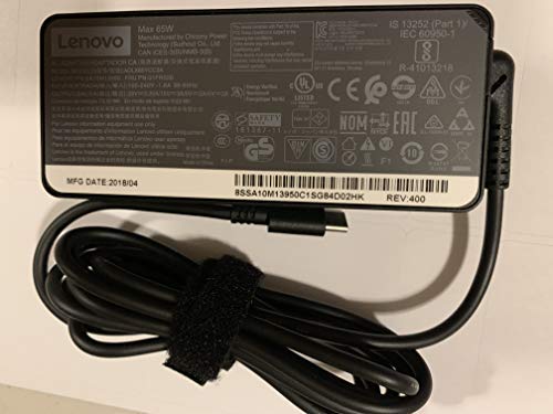 Lenovo 65W USB-C adapter back view showing cable management for travel