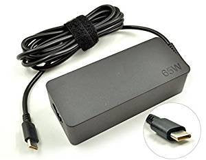 Safety features and certifications visible on Lenovo 65W USB-C charger.