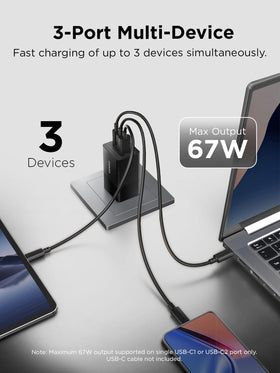 Lenovo 67W folded plug profile illustrating travel-friendly compactness and convenience