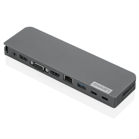 Lenovo 7-in-1 mini dock on a desk showing multiport setup for productivity.