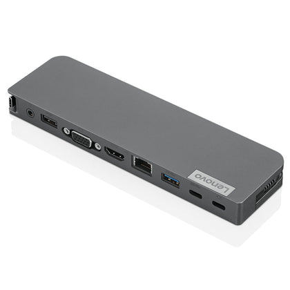 Lenovo 7-in-1 mini dock on a desk showing multiport setup for productivity.