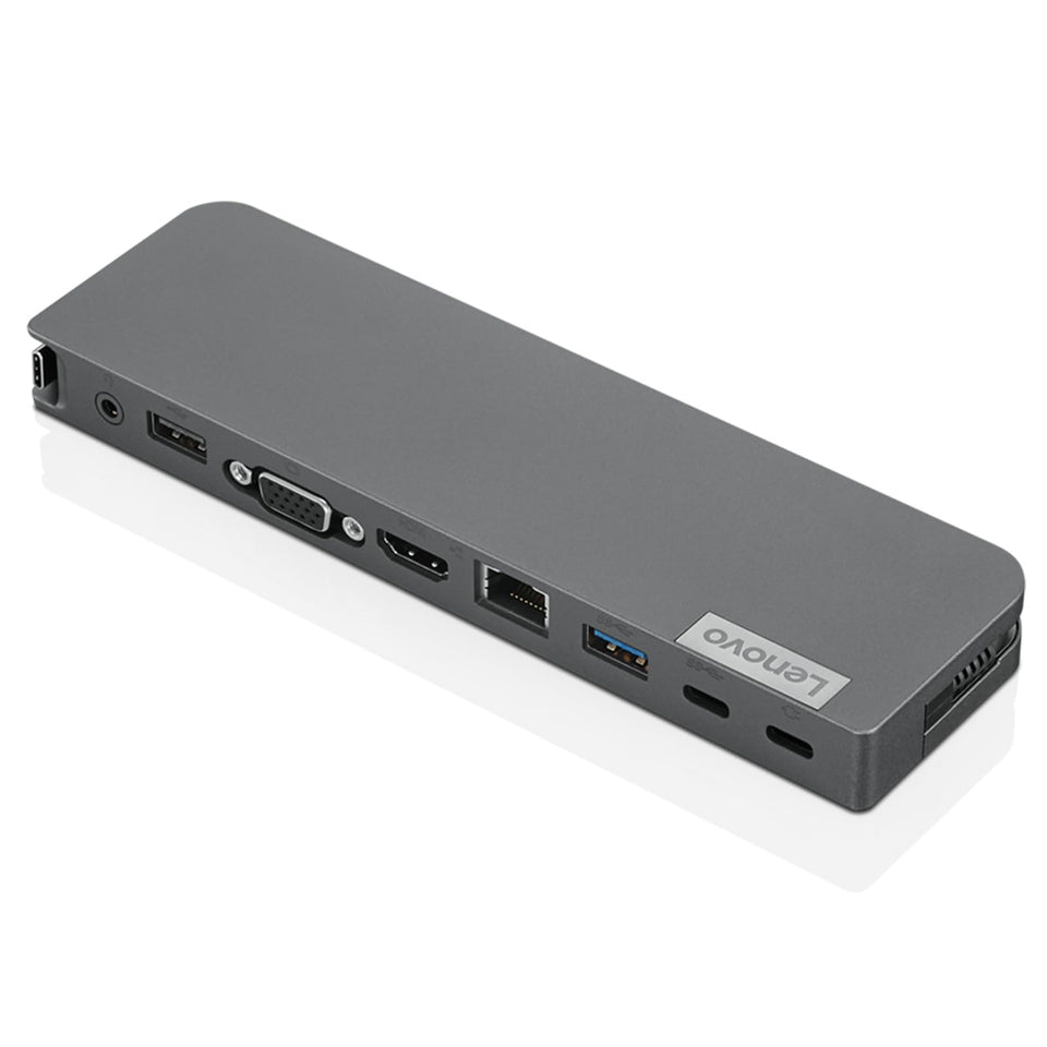 Lenovo 7-in-1 mini dock on a desk showing multiport setup for productivity.