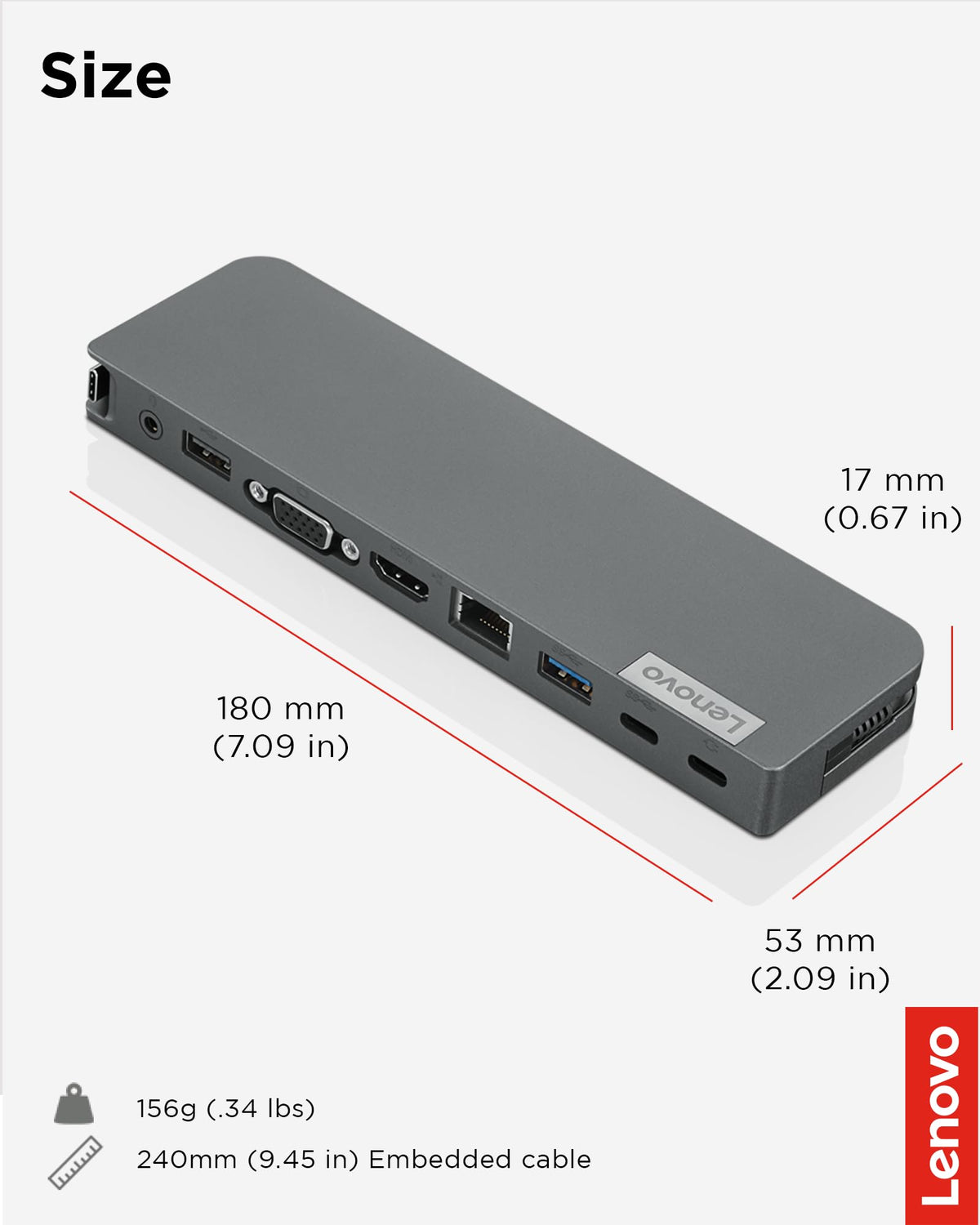 Lenovo mini dock slim design saves desk space without compromising ports.
