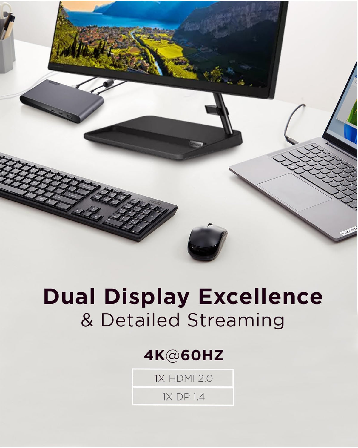 Lenovo USB-C dock delivers 65W charging for notebooks with included 90W adapter.